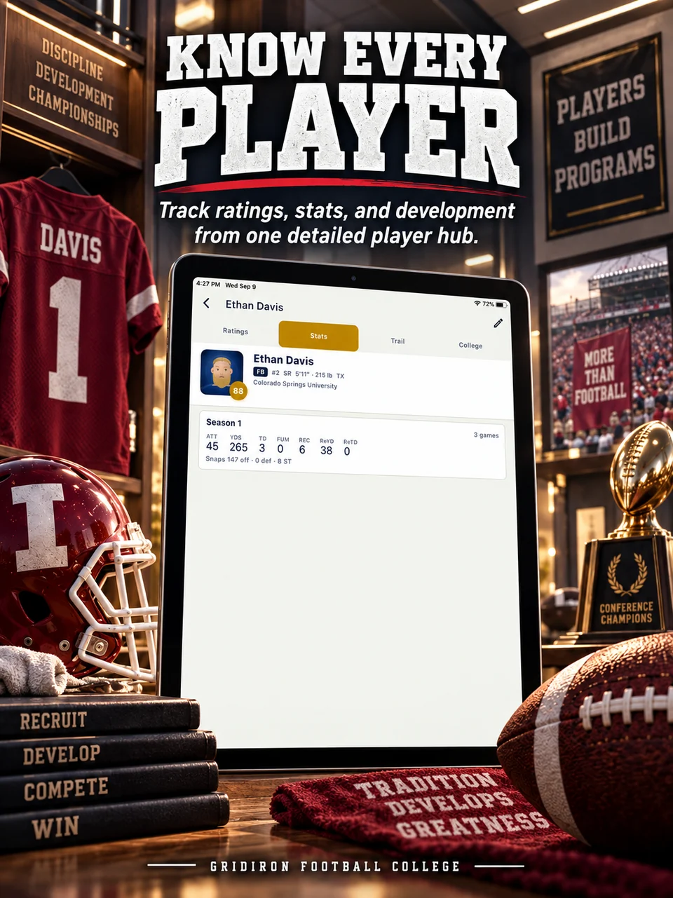 Gridiron Football College promotional screenshot: Know every player