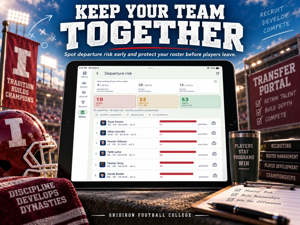 Gridiron Football College promotional screenshot: Keep your team together