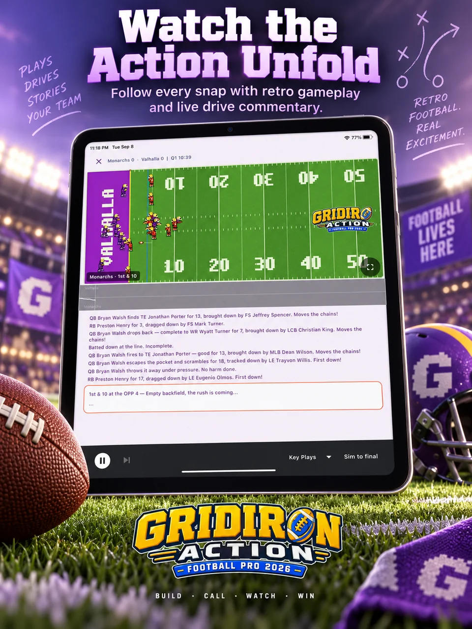 Gridiron Football Pro promotional screenshot: Watch the action unfold