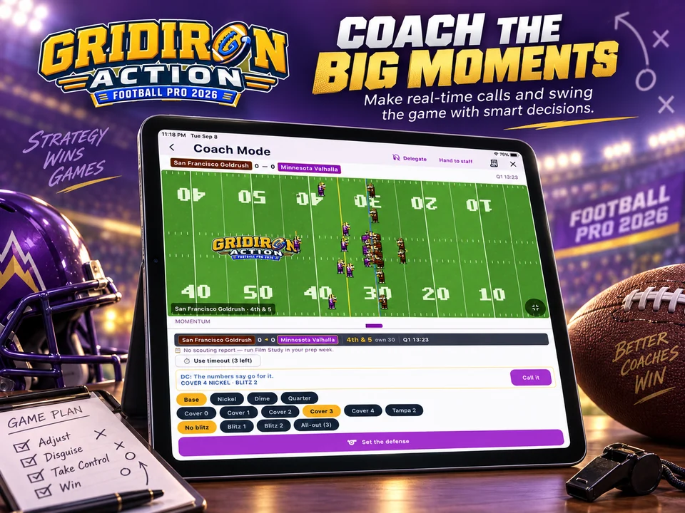 Gridiron Football Pro promotional screenshot: Coach the big moments