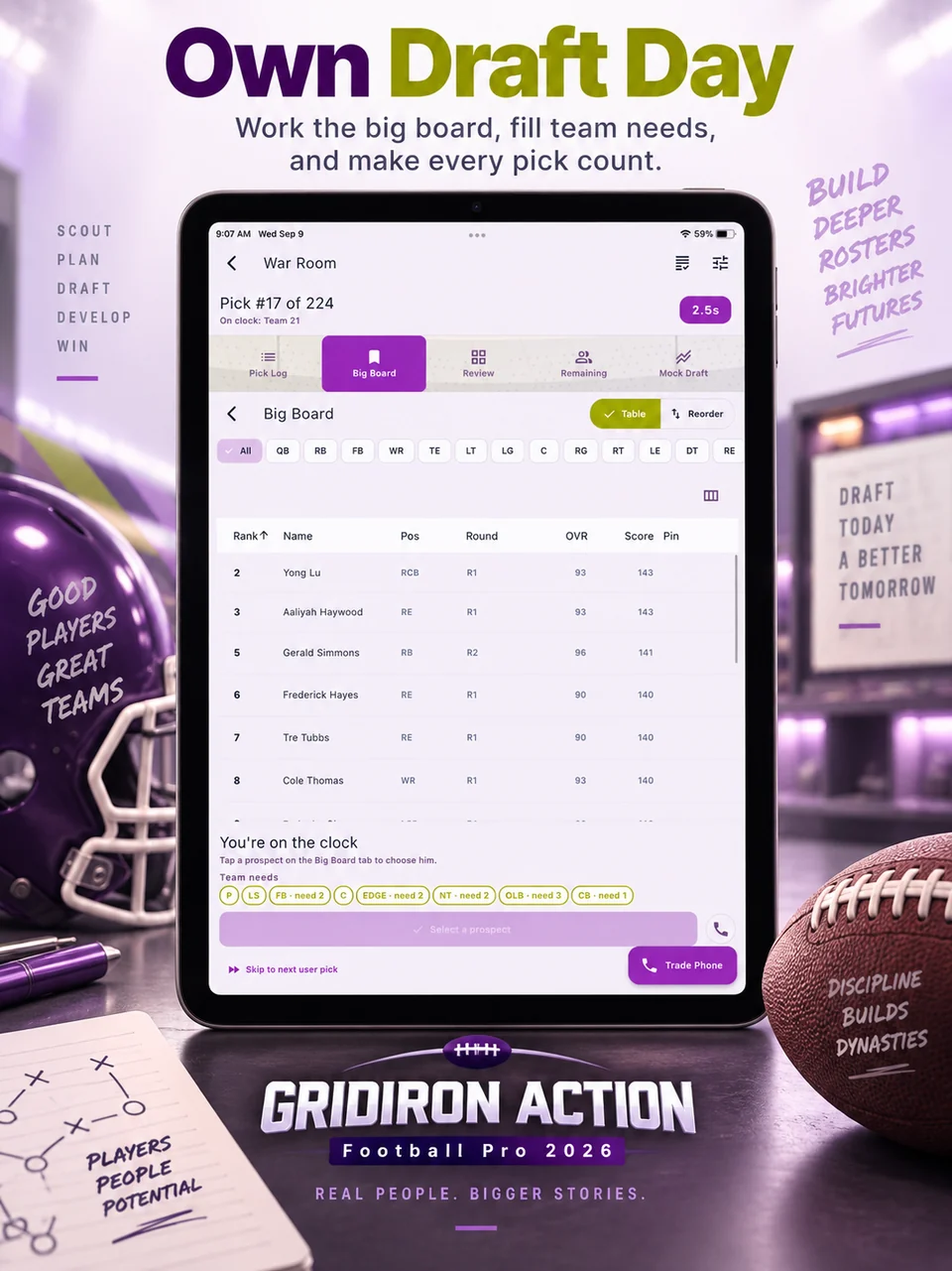 Gridiron Football Pro promotional screenshot: Own draft day